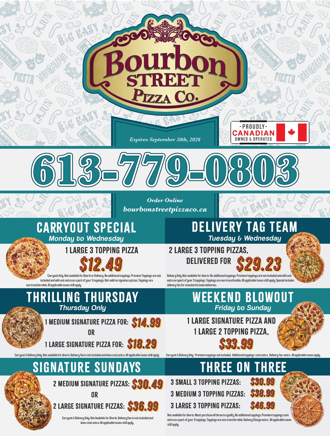 Bourbon Street Pizza Flyer