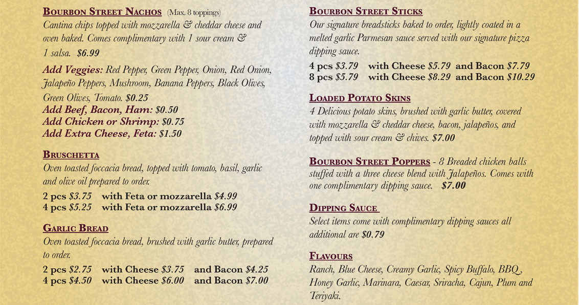 Bourbon Street Pizza - Appetizers and Sides Menu