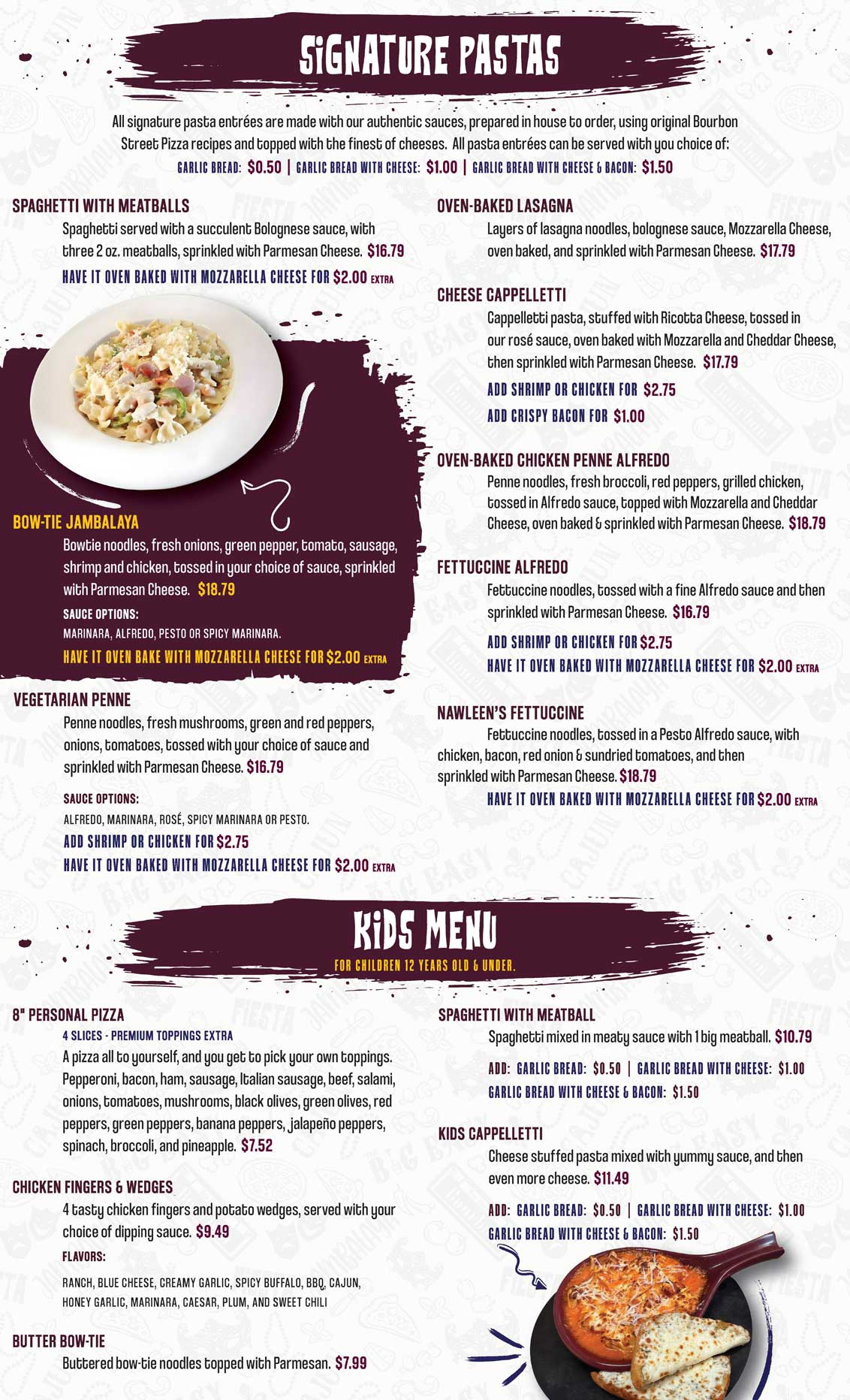 Bourbon Street Pizza - Menu